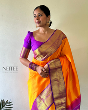 Load image into Gallery viewer, ORANGE WITH PURPLE KANCHIVARAM SILK SAREE KS25-1 - NEITEE