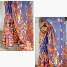 Load image into Gallery viewer, CYAN BLUE BUTTERFLY BENGAL COTTON SAREE BCA24-3 - NEITEE