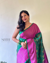 Load image into Gallery viewer, DARK GREEN WITH RANI PINK KANCHIVARAM SILK SAREE KS25-7 - NEITEE