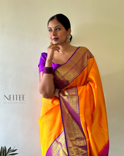 Load image into Gallery viewer, ORANGE WITH PURPLE KANCHIVARAM SILK SAREE KS25-1 - NEITEE