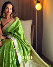 Load image into Gallery viewer, PARROT GREEN SEMI SATIN BANARASI SAREE SSB25-1 - NEITEE