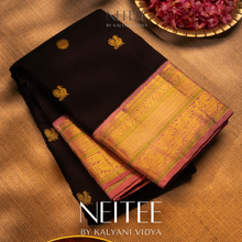 Load image into Gallery viewer, BLACK WITH PASTEL PINK KANCHIVARAM SILK SAREE KS25-10 - NEITEE