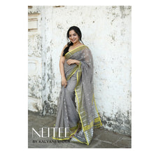 Load image into Gallery viewer, GREY AND YELLOW BENGAL COTTON SAREE BCA24-5 - NEITEE