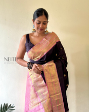 Load image into Gallery viewer, BLACK WITH PASTEL PINK KANCHIVARAM SILK SAREE KS25-10 - NEITEE