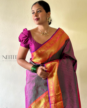 Load image into Gallery viewer, DOUBLE SHADE BROWN KHATTAM WITH PEACH PURPLE BORDER KS25-8 - NEITEE