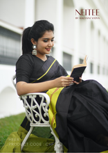 Load image into Gallery viewer, BLACK YELLOW CHANDERI SAREE IN COTTON SILK BLEND CHF21-2 - NEITEE