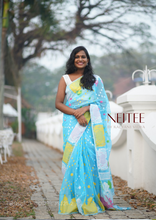 Load image into Gallery viewer, BLUE POLKA DOTS & PEACOCK JAMDANI SAREE JSJ21-2 - NEITEE