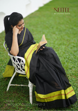 Load image into Gallery viewer, BLACK YELLOW CHANDERI SAREE IN COTTON SILK BLEND CHF21-2 - NEITEE