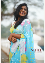 Load image into Gallery viewer, BLUE POLKA DOTS & PEACOCK JAMDANI SAREE JSJ21-2 - NEITEE