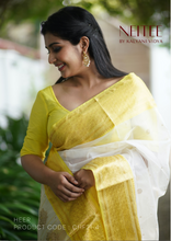 Load image into Gallery viewer, WHITE YELLOW CHANDERI ORGANZA SILK SAREE CHF21-4 - NEITEE