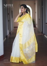 Load image into Gallery viewer, WHITE YELLOW CHANDERI ORGANZA SILK SAREE CHF21-4 - NEITEE
