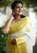 Load image into Gallery viewer, WHITE YELLOW CHANDERI ORGANZA SILK SAREE CHF21-4 - NEITEE