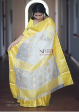 Load image into Gallery viewer, WHITE YELLOW CHANDERI ORGANZA SILK SAREE CHF21-4 - NEITEE