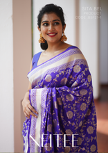 Load image into Gallery viewer, INDIGO BLUE BANARASI SILK SAREE WITH JAAL WORK BSF21-1 - NEITEE