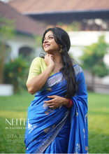 Load image into Gallery viewer, COBALT BLUE BANARASI KATAN SILK SAREE BSF21-10 - NEITEE