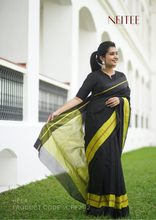 Load image into Gallery viewer, BLACK YELLOW CHANDERI SAREE IN COTTON SILK BLEND CHF21-2 - NEITEE