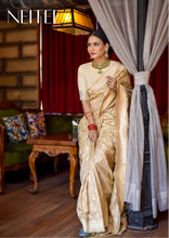 Load image into Gallery viewer, OFF WHITE BANARASI SILK SAREE WITH JAAL WORK BSA21-2 - NEITEE