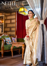 Load image into Gallery viewer, OFF WHITE BANARASI SILK SAREE WITH JAAL WORK BSA21-2 - NEITEE