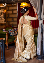 Load image into Gallery viewer, OFF WHITE BANARASI SILK SAREE WITH JAAL WORK BSA21-2 - NEITEE