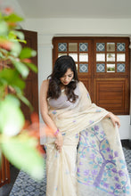 Load image into Gallery viewer, OFFWHITE LAVENDER MUSLIN JAMDANI SAREE JSJ24-12 - NEITEE

