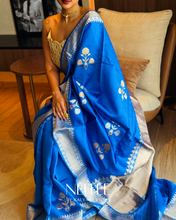 Load image into Gallery viewer, COBALT BLUE BANARASI KATAN SILK SAREE BSF21-10 - NEITEE
