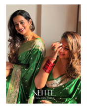 Load image into Gallery viewer, BOTTLE GREEN SEMI SATIN BANARASI SAREE SSB25-6 - NEITEE
