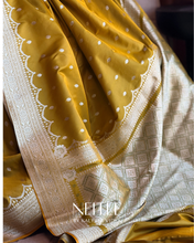 Load image into Gallery viewer, MUSTARD YELLOW MEENAKARI SEMI SATIN BANARASI SAREE SSB25-3 - NEITEE
