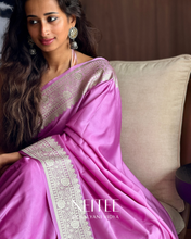 Load image into Gallery viewer, LILAC PINK SEMI SATIN BANARASI SAREE SSB25-4 - NEITEE
