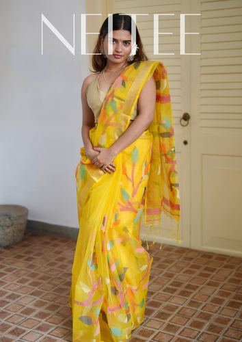 YELLOW PURE MUSLIN JAMDANI-JSJ24-1 - NEITEE