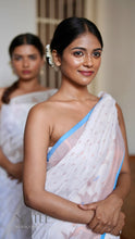 Load image into Gallery viewer, WHITE WITH DOVE MOTIF AND BLUE BORDER SAREE KDM24-6 - NEITEE
