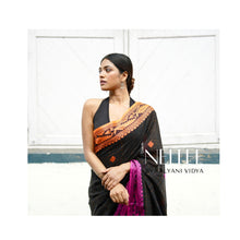 Load image into Gallery viewer, ORANGE -PINK ON BLACK BENGAL COTTON SAREE BCA24-4 - NEITEE
