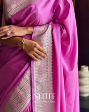 Load image into Gallery viewer, LILAC PINK SEMI SATIN BANARASI SAREE SSB25-4 - NEITEE
