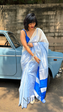 Load image into Gallery viewer, RACHANA WHITE WITH BLUE CONTRAST CHANDERI SILK COTTON SAREE CHM25-1 - NEITEE
