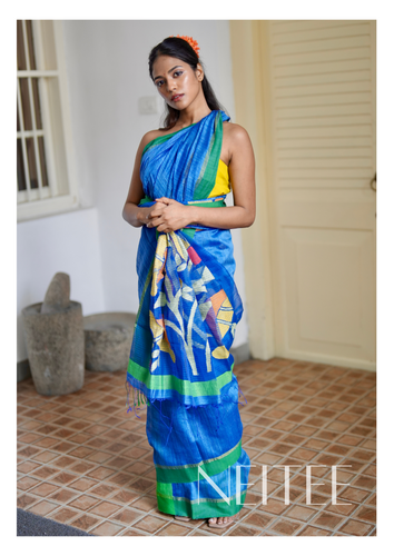 BRIGHT BLUE PURE MUSLIN JAMDANI SAREE JSJ24-8 - NEITEE