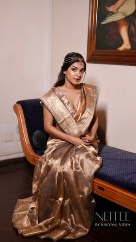 LIGHT GREY GOLD TISSUE SILK SAREE TSA24-7 - NEITEE