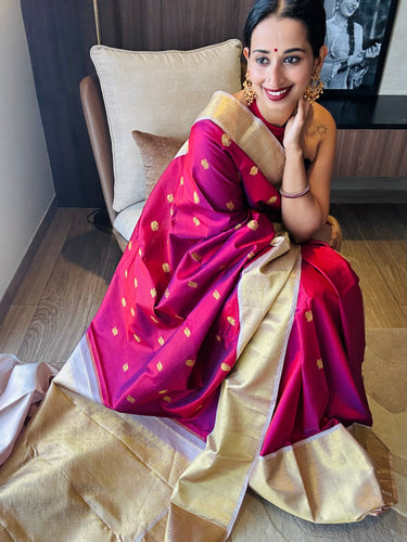 BLOOD MAROON AND OFFWHITE KANCHIVARAM SAREE KS25-11 - NEITEE