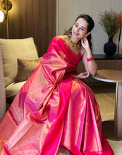 Load image into Gallery viewer, TISSUE PEACH ORGANZA KANCHIVARAM SILK SAREE KS25-9 - NEITEE
