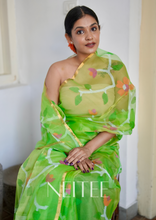 Load image into Gallery viewer, PARROT GREEN PURE MUSLIN JAMDANI SAREE JSJ24-4 - NEITEE
