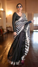 Load image into Gallery viewer, BLACK AND SILVER ZARI CHANDERI SILK SAREE CSA24-5 - NEITEE
