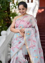 Load image into Gallery viewer, LIGHT GREY PURE MUSLIN JAMDANI SAREE JSJ24-6 - NEITEE
