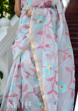 Load image into Gallery viewer, LIGHT GREY PURE MUSLIN JAMDANI SAREE JSJ24-6 - NEITEE
