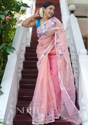 LIGHT PEACH PURE MUSLIN JAMDANI SAREE JSJ24-5 - NEITEE