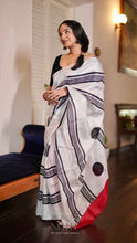 Load image into Gallery viewer, BLACK AND WHITE WITH RED PURE SILK SAREE CSA24-3 - NEITEE
