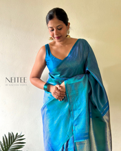 Load image into Gallery viewer, PEACOCK BLUE KANCHIVARAM SILK SAREE KS25-2 - NEITEE
