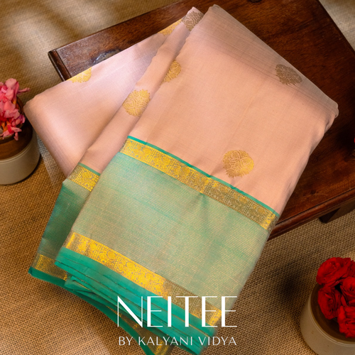 ONION PINK AND CYAN BLUE KANCHIVARAM SILK SAREE KS25-4 - NEITEE