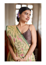 Load image into Gallery viewer, SANDALWOOD YELLOW AND LOTUS PURE MUSLIN JAMDANI JSJ24-7 - NEITEE
