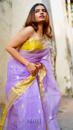 LAVENDER YELLOW CHANDERI SILK SAREE CSA24-4 - NEITEE