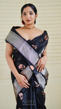 Load image into Gallery viewer, BLACK WITH SILVER AND BABY PINK BOOTAS CHANDERI SILK SAREE CSA24-7 - NEITEE
