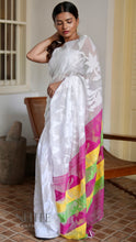 Load image into Gallery viewer, WHITE  WITH CONTRAST BORDER COTTON SAREE KDM24-7 - NEITEE
