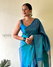 Load image into Gallery viewer, PEACOCK BLUE KANCHIVARAM SILK SAREE KS25-2 - NEITEE
